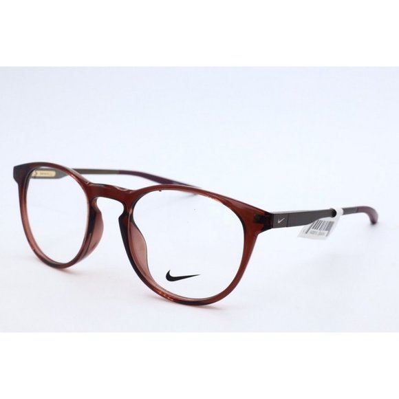 New Authentic Nike 7285 210 Round Brown Dark Eyeglasses Demo Lenses 50mm